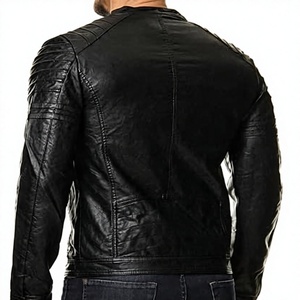 <b>Men's</b> Black Real Lambskin <b>Leather</b> Biker <b>Jacket</b> Slim Fit Turn-down Collar Zipper Closure Solid Color Autumn Wear - Product Image 1