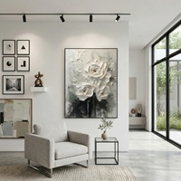 Peinture à l'huile florale épaisse sur toile, pivoine blanche, art décoratif mural peint à la main pour la décoration intérieure