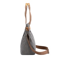 Tas Kanvas Biru Dengan Pegangan Coklat, Kantong Resleting, Untuk Penggunaan Sehari-hari, Semua Musim
