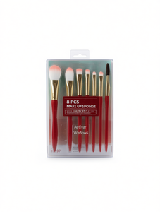 Set di 8 Pennelli da Trucco con Manico in Plastica, Setole Sintetiche, Ghiera Rotonda H2-97 - Product Image 1