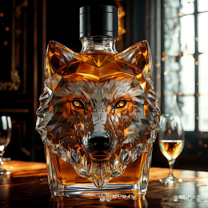 Botellas <span class=keywords><strong>de</strong></span> Vidrio para Whisky, <span class=keywords><strong>Vodka</strong></span> y Vino, con Diseño Creativo <span class=keywords><strong>de</strong></span> Cabeza <span class=keywords><strong>de</strong></span> Lobo, 150 ml, 350 ml, Cristal Pequeño, Venta al por Mayor, OEM, ODM - Product Image 2