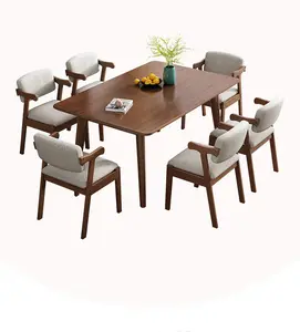 Mesa de comedor nórdica de madera sólida con sillas, mesa de comedor rectangular, precio al por mayor