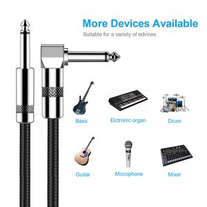 Câble en métal tressé à angle droit de 3m 6.35mm 1/4 Ts Jack Audio Electric Guitar Effect Instrument Bass Amp Patch Lead Cable - Product Image 2