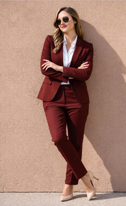 Women’s Elegant Burgundy Wine Red Suit <b>Set</b> Tailored Structured <b>Blazer</b> with Matching Slim Fit Pants Chic Formal Business Outfits - Product Image 5