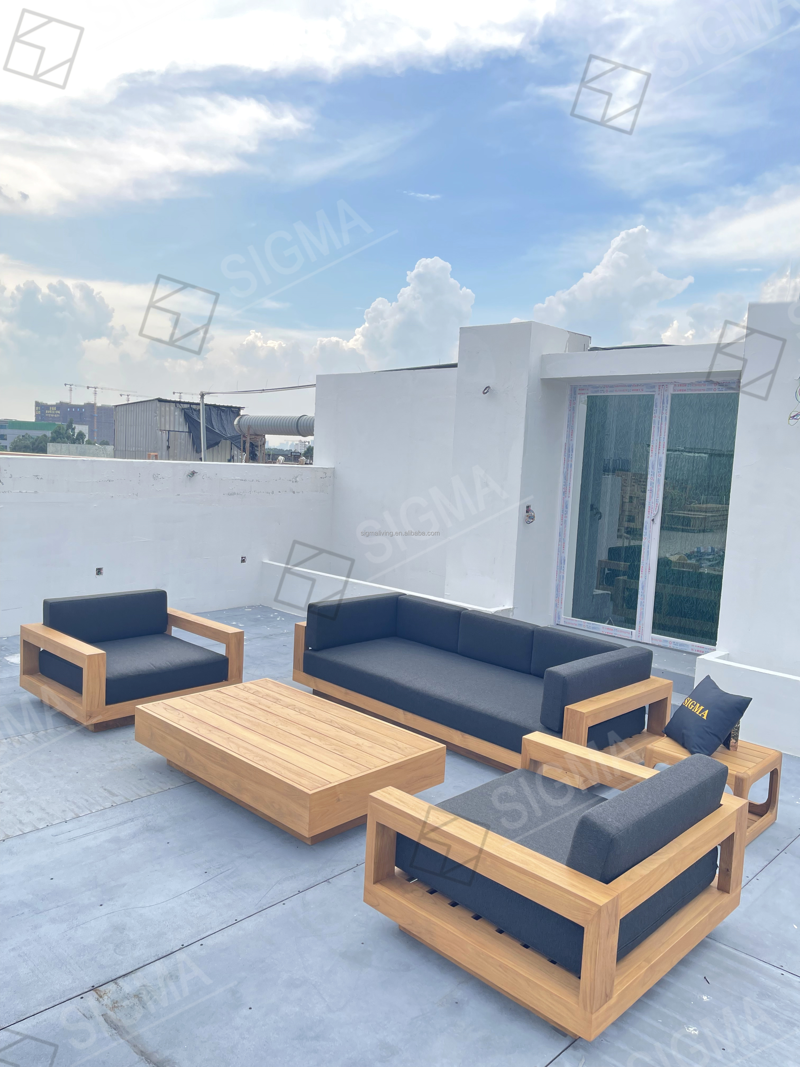 All Weather High Quality Water-resistant Garden Furniture Sofa Solid Teak Wood Sofa Villa Hotel Outdoor Sofa Sets