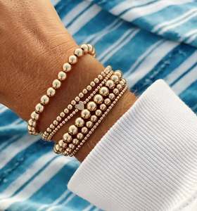 Wholesale Stack Gold <strong>Bead</strong> <strong>Bracelet</strong> Set Handmade Vintage Stretch <strong>Bracelet</strong> for Women Non Tarnish Stainless Steel Beaded <strong>Bracelet</strong> - Product Image 2