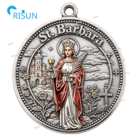 Collier pendentif médaille personnalisée Sainte Barbe, saint patron des pompiers chrétiens, avec centre de prière et chapelet