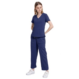 Women's Scrub Set V-Neck Top And Cargo Pants Moisture Wicking Split Uniform Hospital Wear Red Size S XXL - Product Image 2