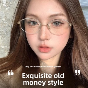 男女兼用ファッショナブルなゴールドワイヤーハーフリムスクエア眼鏡オールドマネースタイルソリッドパターンダイヤモンドフェイスシェイプマッチ読書フレーム - Product Image 4