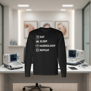 Camiseta de manga larga para audiólogos con diseño Eat Sleep Audiology Repeat, unisex, talla para adultos - Product Image 3