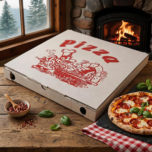 Boîtes d'emballage élégantes pour pizzas imprimées en aquarelle motif tomate et basilic, boîte cadeau en papier haut de gamme à thème botanique pour aliments - Product Image 1