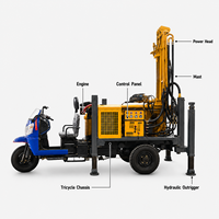 Machine de forage de puits d'eau portable Feiyang 300m à moteur diesel, montée sur tricycle, diamètre 140-254mm