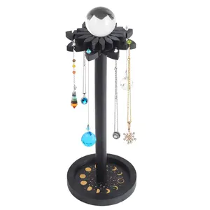 Factory wholesale customization Wooden Necklace Display Moon Phase Pendulum Holder Crystal Sphere Stand