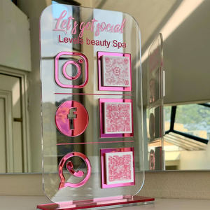 Custom Table Top Business Instagram Social <span class=keywords><strong>Media</strong></span> Sign Clear White Black Gold Mirror 3 Qr Codes Acrylic Social <span class=keywords><strong>Media</strong></span> Sign - Product Image 1