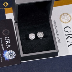 Moissanite <b>Stud</b> 925 Silver 18K Gold Plated Round Brilliant Cut Prong Setting Hip Hop Geometric <b>Mens</b> Earrings - Product Image 5