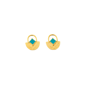 Fashion <b>Stud</b> <b>Earrings</b> 316L Stainless Steel PVD Gold Plating <b>Turquoise</b> Inlay Minimalist Design - Product Image 2