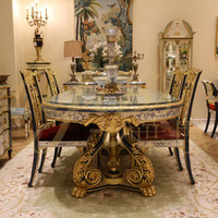 Yips LDF-1801-0696 série B & W peint à la main bleu et blanc motif porcelaine salle à manger de luxe 6 places Table à manger