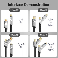 Câble de Recharge Rapide Réglable 4 en 1 Certifié MFi USB Type-C Micro pour iPhone 14 13 12 11 Pro Max et Android