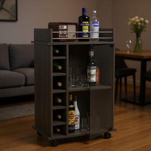Carrito de bar Huali con puerta de vidrio y ruedas, moderno estante para almacenamiento de vino para fiestas. - Product Image 2