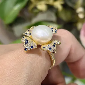 VANFI Fine Jewelry Resizable 925 Solid Silver Gold Plated Flower Freshwater Pearl Zircon Ring For Women Party Gift Daily