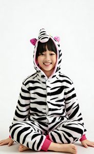 Conjunto de Pijama de una Pieza Haoxuan Ecológico de Terciopelo con Estampado de <span class=keywords><strong>Cebra</strong></span>, Estilo de Dibujos Animados para Niños, con Mangas Abullonadas, para las Cuatro Estaciones - Product Image 5