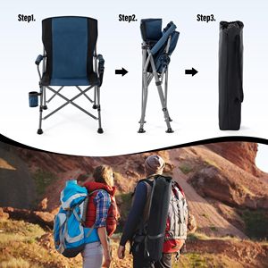 Chaise de camping robuste, capacité 400 lb, pliable, avec porte-gobelet et poche de rangement, tissu Oxford 600D, fauteuil - Product Image 5