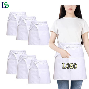 Delantal de barbero/servicio impermeable unisex de media manga para catering y cocina, ropa de <span class=keywords><strong>trabajo</strong></span> con logo personalizado, delantal blanco de media manga - Product Image 1
