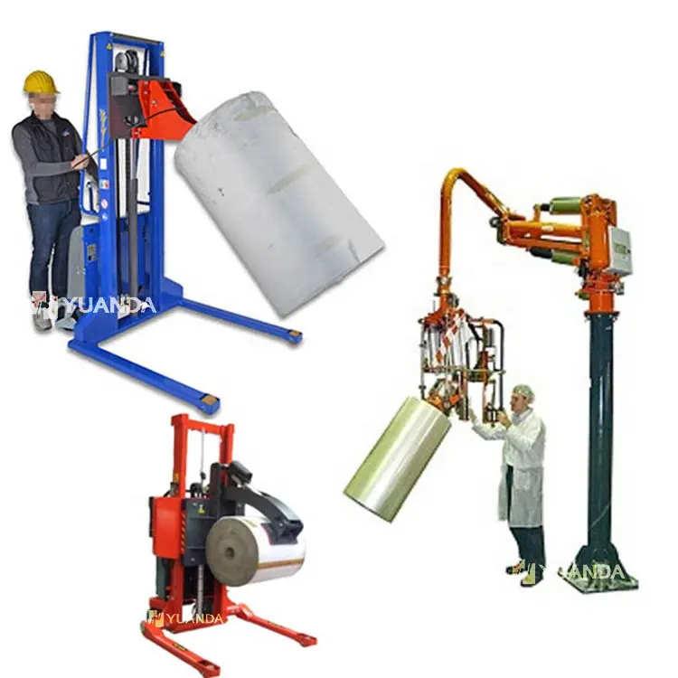 Special Reel Turning Equipement Electric Roll Handling Machine Paper Roll Plastic Film Roll Lift Machine With Core Gripper