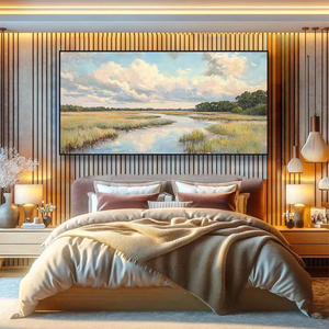 Cloudbreak Marsh Serene River Marsh Landscape Painting Abstract <b>Framed</b> Decorative Arts <b>Large</b> Handmade Artwork Home Decor - Product Image 3