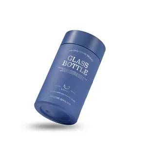 사용자 정의 블루 라운드 모양 도매 150ml 비타민 캡슐 유리 알약 병 보충을위한 실린더 유리 병