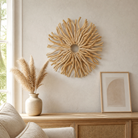 Décoration murale en bois naturel effet soleil 25,4 cm, artisanale, style bohème, 25,4 x H3,5 cm