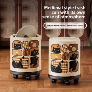 Poubelle en plastique style vintage pour usage domestique, nouvelle collection 2025, luxe léger, haut de gamme, grande capacité, avec couvercle, design élégant, pour chambre et papier toilette - Product Image 3