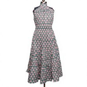 Robe midi décontractée d'été pour femme, 100% pur coton, design ethnique occidental, sans manches, écologique, unie, lavable, élégante - Product Image 1
