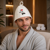 Chapeau de sauna unisexe en feutre de laine brodé blanc, réutilisable, avec inscription « I Love Banya », cœur rouge et brindille, protection thermique