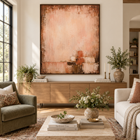 Peinture abstraite sur toile en terre cuite, géométrique, texturée, minimaliste, pour la décoration de hôtels de luxe, villas et salons.