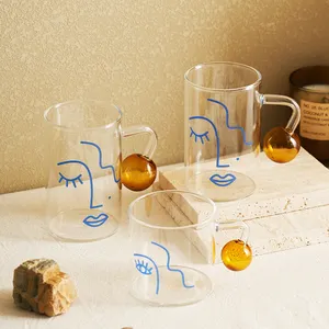 300ml 500ml Nordic Amber Ball Hand Grip Glass Water Cup Personalized Design Transparent Mug For Coffee Juice Milk 3263