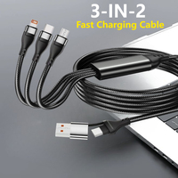 Cable de Carga Rápida 3 en 2, Cable USB Trenzado Multifuncional con USB C a Tipo C de 8 Pines Micro para iPhone y Samsung