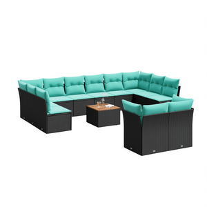 Set di Divani da Giardino in Polyrattan Nero con Cuscini, 13 Pezzi, Arredamento da Esterno dal Design Contemporaneo - Product Image 1