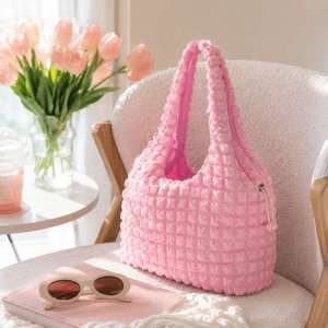 Sac fourre-tout en nylon rose, mode, usage quotidien, toutes saisons, couleur unie, sac à bandoulière pour femme, sac d'épicerie - Product Image 5