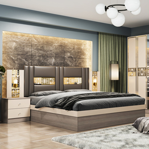 Ensemble de chambre à coucher moderne à prix abordable, 5 pièces : lit, armoire, <span class=keywords><strong>commode</strong></span>, 2 tables de chevet avec fonction massage, petite taille - Product Image 1