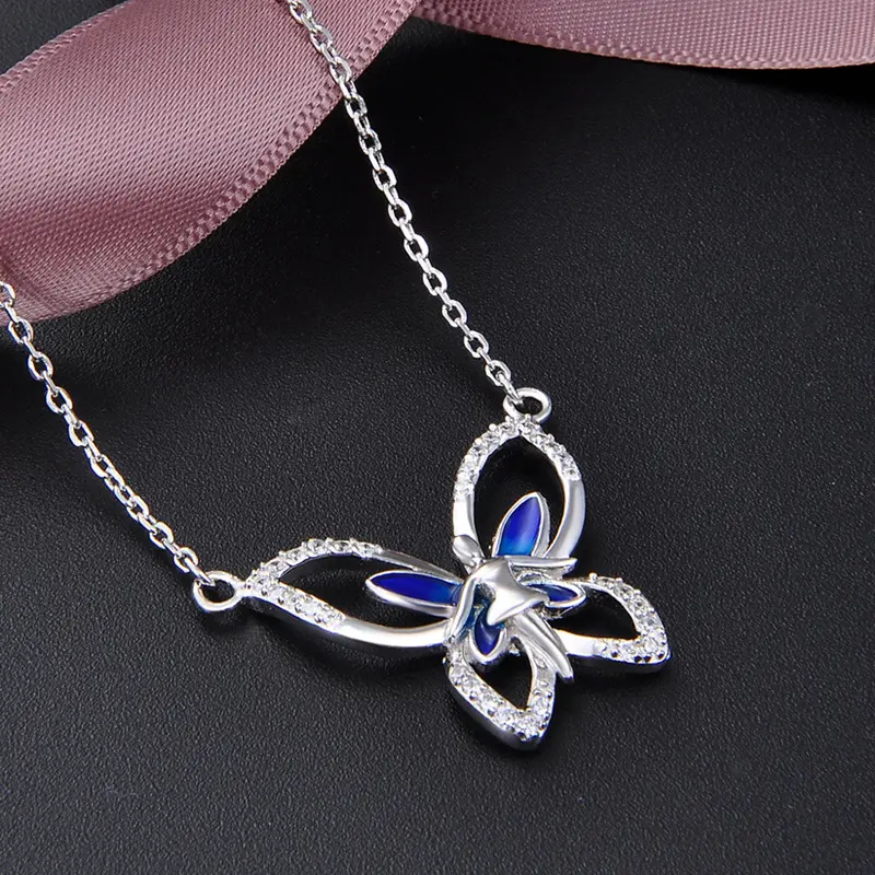 925 Sterling Silver Zircon Butterfly Pendant Necklace For Women Jewelry Supplier Fashion Luxury Statement 925 Necklace