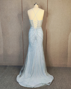 Elegante Abito da Sera a <span class=keywords><strong>Sirena</strong></span> con Scollo a V, Paillettes e Perline, Lunghezza a Terra con Strascico per Donne - Product Image 3