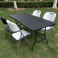 Usine 6ft Léger Moderne Extérieur HDPE Rectangle Camping Jardin Table De Rangement 180 cm Noir Rotin En Plastique Durable Villas