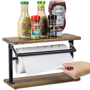 Portarrollos de Cocina de Madera con Estante Superior para Condimentos, Organizador Multifuncional para Encimera - Product Image 2
