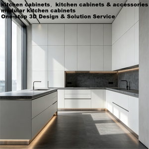 Meubles de maison modulaires de luxe modernes <span class=keywords><strong>avec</strong></span> finition laquée <span class=keywords><strong>haute</strong></span> brillance et comptoir en quartz, ensembles complets d'armoires de cuisine - Product Image 2