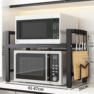 Double Layer Metal Waterproof Foldable Microwave Rack <b>Kitchen</b> Multifunctional <b>Storage</b> Gadget Tool Organizer Optimize Home Small - Product Image 5