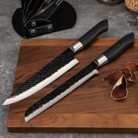Ensemble de couteaux de cuisine de chef professionnel avec lames en acier inoxydable noir Poignée en PP Logo personnalisable pour couper avec porte-couteau