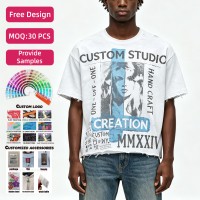 T-shirt pour homme personnalisé, 230 g/m², 100 % coton, lavé, coupe oversize, épaules tombantes, impression DTG personnalisée, vêtements de qualité OEM en gros