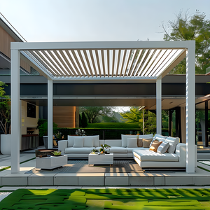 Ensemble de Parasols de Jardin Modernes Motorisés en Aluminium pour Usage Extérieur, avec Structure en Bois Traité sous Pression Naturel et Aluminium - Product Image 3