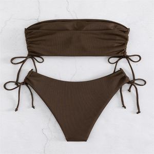 Traje de Baño Deportivo Acanalado Personalizado en 3D OEM, Bikini de Dos Piezas con Tiras y Cintura Alta, Ropa de Playa para Mujer - Product Image 2
